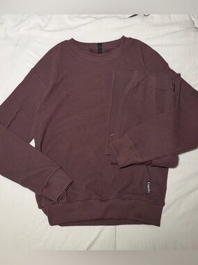 Waffle-Knit Crewneck Set - Brown